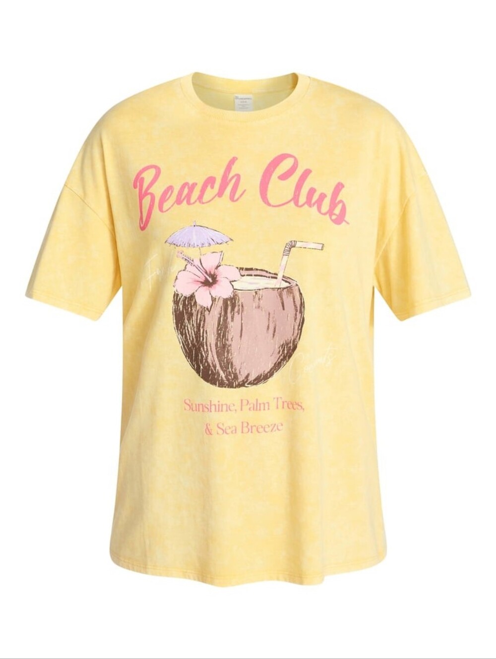 Beach Club Yellow Graphic Tee with Pink Print